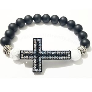 Cross Bracelet Men Black Onyx Beaded Bracelet